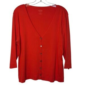Talbots Petites Cardigan Pima Cotton Knitwear Button Front 3/4 Sleeve Top Red XL